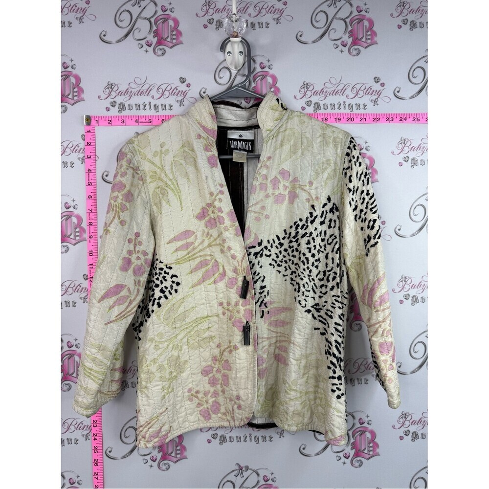 Yak magik silk blazer vintage Floral & Animal Print Quilted Jacket - Cream Pink